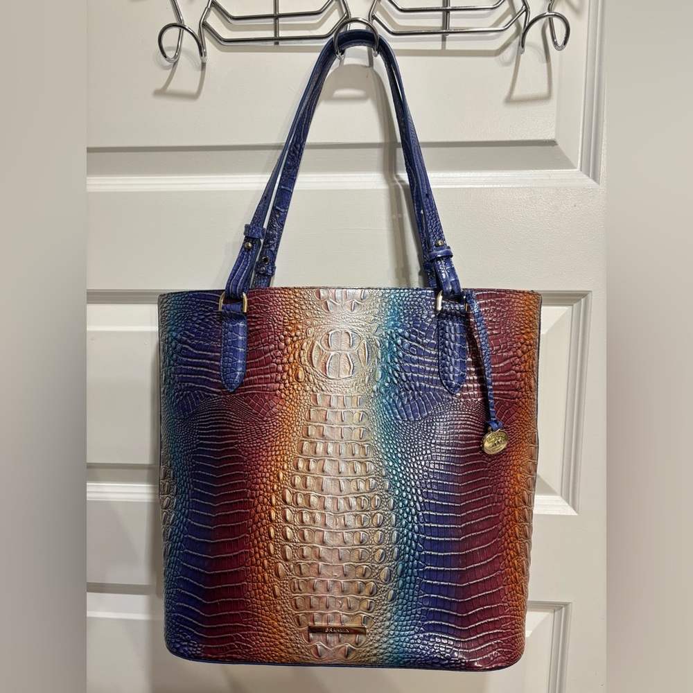 Large Brahmin Blue and Purple Ombre Croc-Embossed Tote